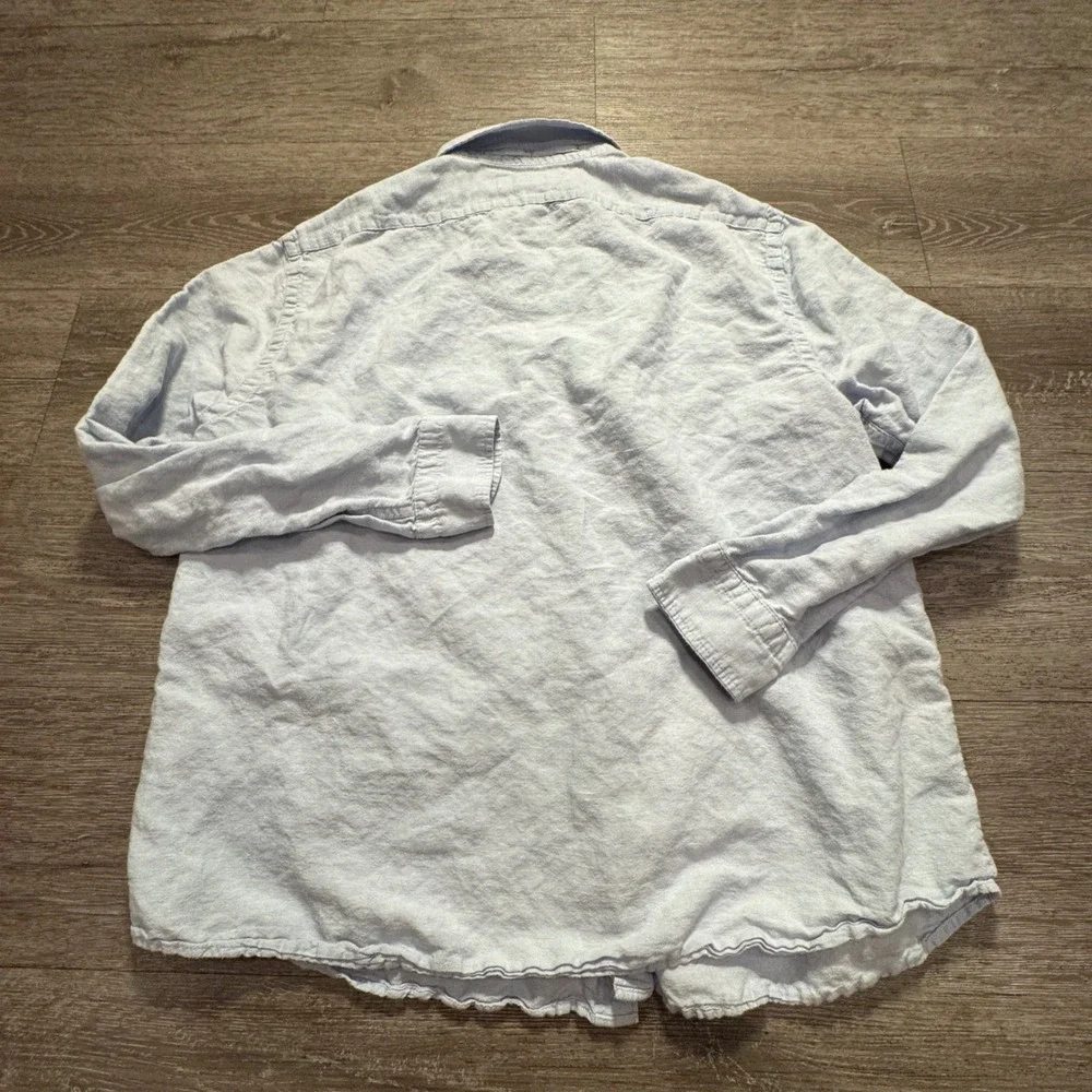 Banana Republic Shirt Men XL Blue Linen Blend Slim Costal Resort Summer Vacation